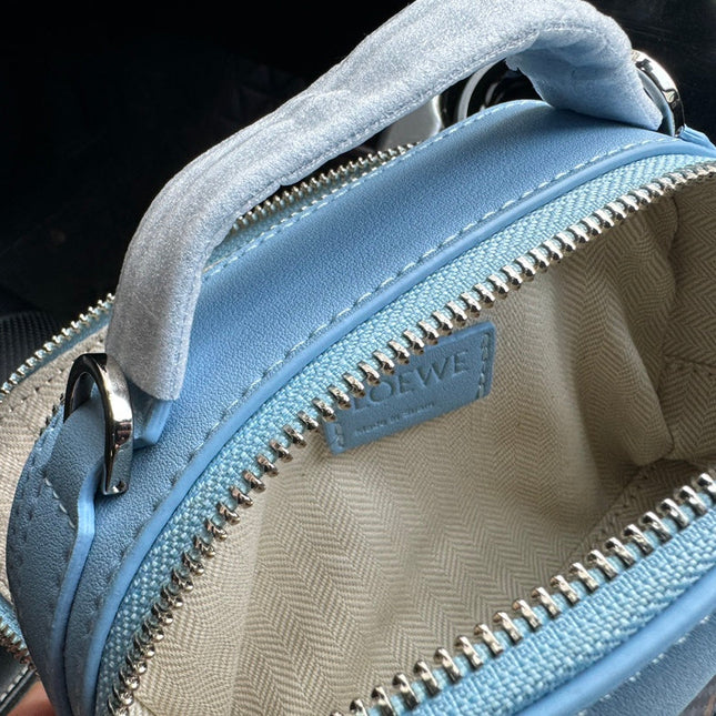 LOE MINI 18 CAMERA CROSS BODY BAG IN LIGHT BLUE CALFSKIN