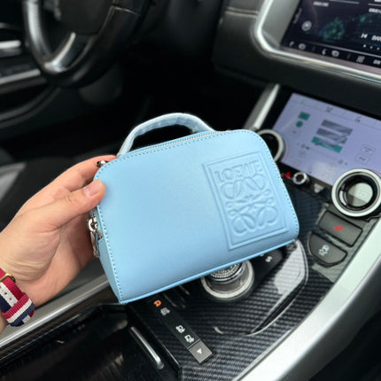 LOE MINI 18 CAMERA CROSS BODY BAG IN LIGHT BLUE CALFSKIN