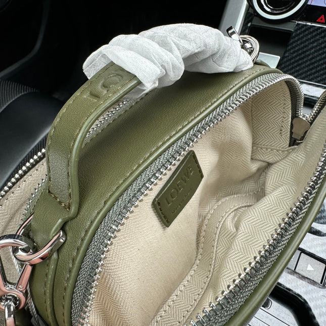 LOE MINI 18 CAMERA CROSS BODY BAG IN OLIVE GREEN CALFSKIN