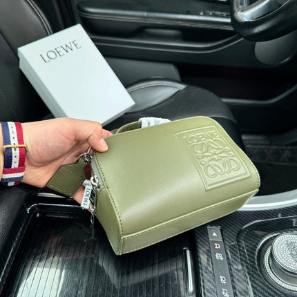 LOE MINI 18 CAMERA CROSS BODY BAG IN OLIVE GREEN CALFSKIN