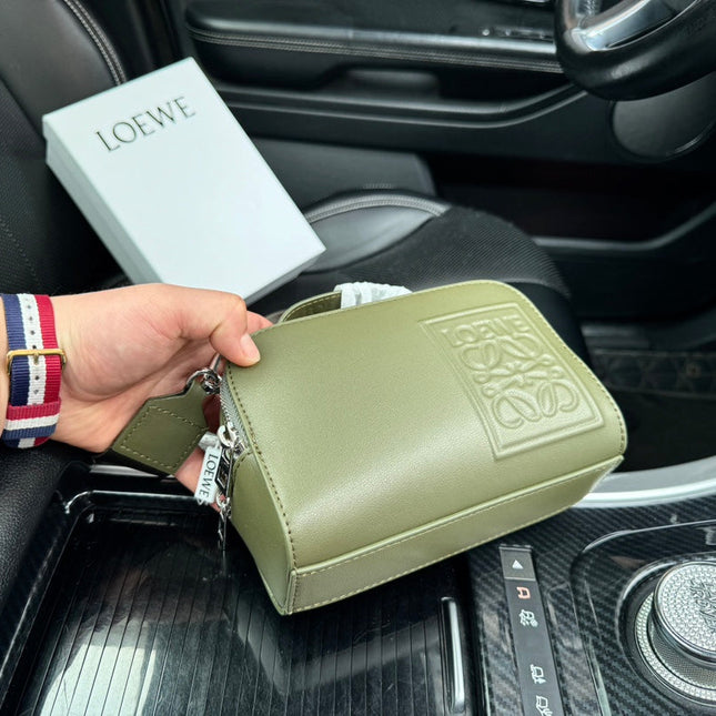 LOE MINI 18 CAMERA CROSS BODY BAG IN OLIVE GREEN CALFSKIN
