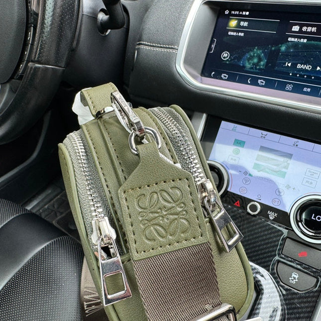 LOE MINI 18 CAMERA CROSS BODY BAG IN OLIVE GREEN CALFSKIN