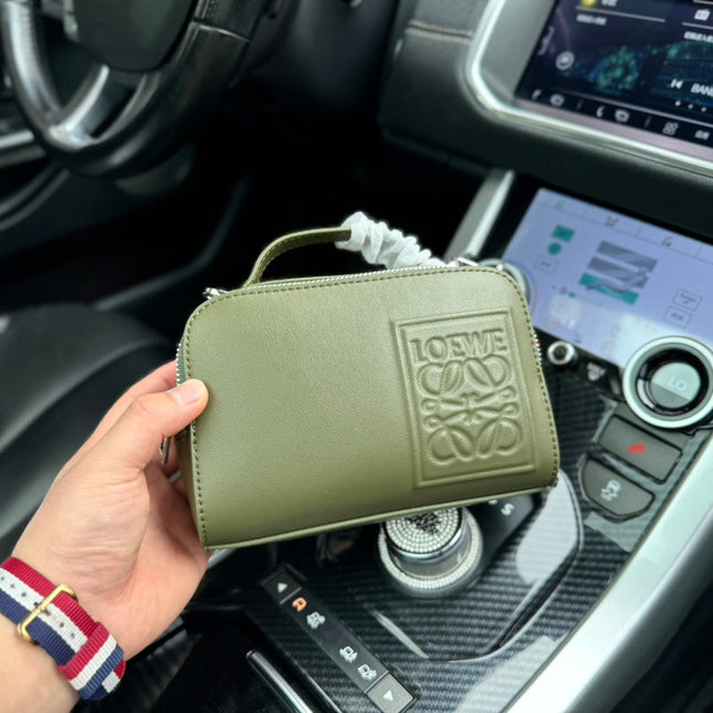 LOE MINI 18 CAMERA CROSS BODY BAG IN OLIVE GREEN CALFSKIN