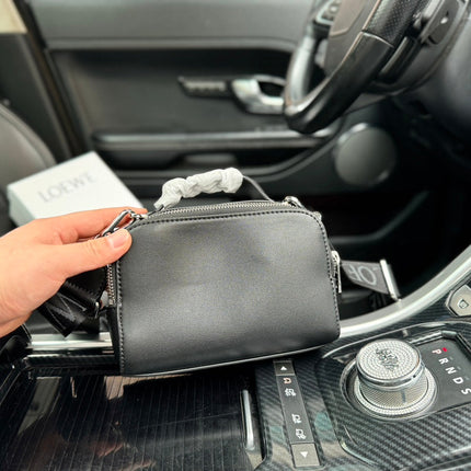 LOE MINI 18 CAMERA CROSS BODY BAG IN BLACK CALFSKIN