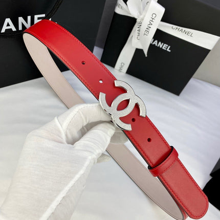 DOUBLE C BELT 30MM IN RED CALFSKIN METAL BUCKLE