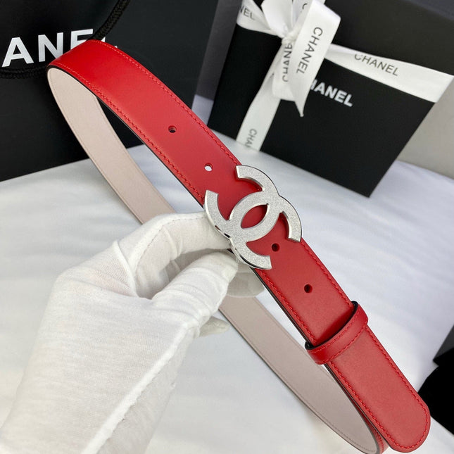 DOUBLE C BELT 30MM IN RED CALFSKIN METAL BUCKLE