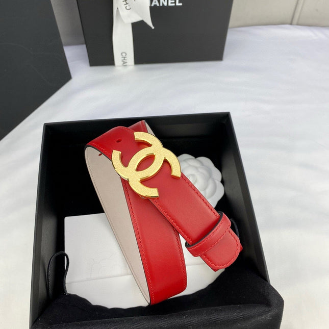 DOUBLE C BELT 30MM IN RED CALFSKIN METAL BUCKLE