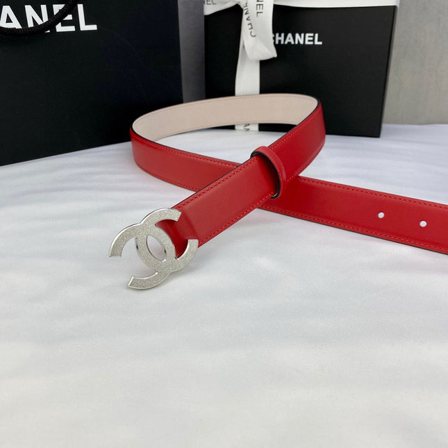 DOUBLE C BELT 30MM IN RED CALFSKIN METAL BUCKLE