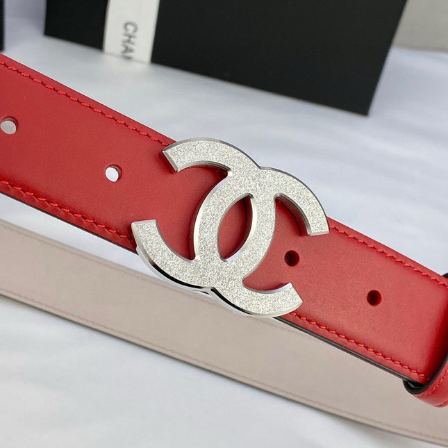 DOUBLE C BELT 30MM IN RED CALFSKIN METAL BUCKLE