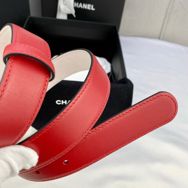 DOUBLE C BELT 30MM IN RED CALFSKIN METAL BUCKLE