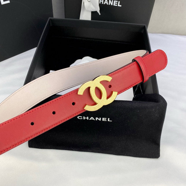 DOUBLE C BELT 30MM IN RED CALFSKIN METAL BUCKLE