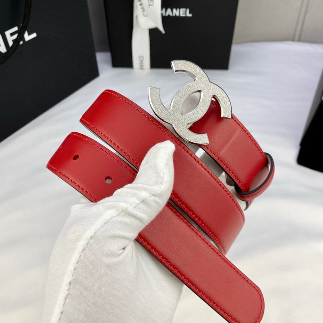 DOUBLE C BELT 30MM IN RED CALFSKIN METAL BUCKLE