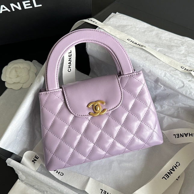 CHANEL VINTAGE KELLY 25S 19 CM IN PURPLE LAMBSKIN WITH GOLD HARDWARE