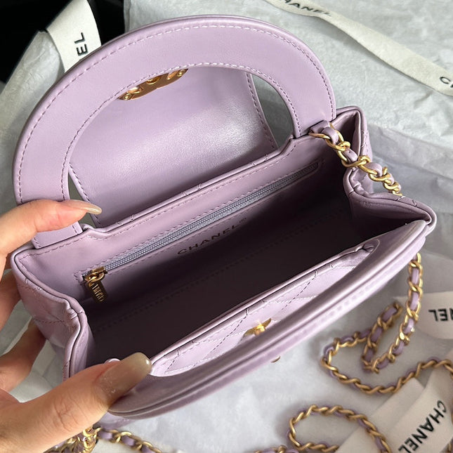 CHANEL VINTAGE KELLY 25S 19 CM IN PURPLE LAMBSKIN WITH GOLD HARDWARE