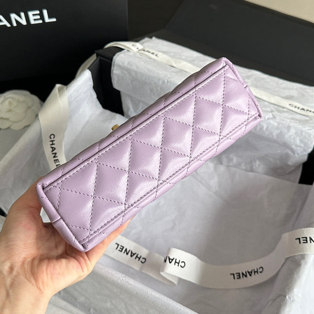 CHANEL VINTAGE KELLY 25S 19 CM IN PURPLE LAMBSKIN WITH GOLD HARDWARE