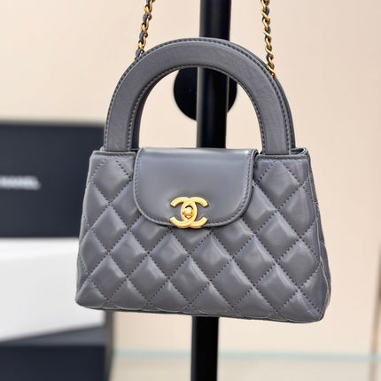 CHANEL 25S KELLY 19 CM IN DARK GREY LAMBSKIN WITH GOLD HARDWARE