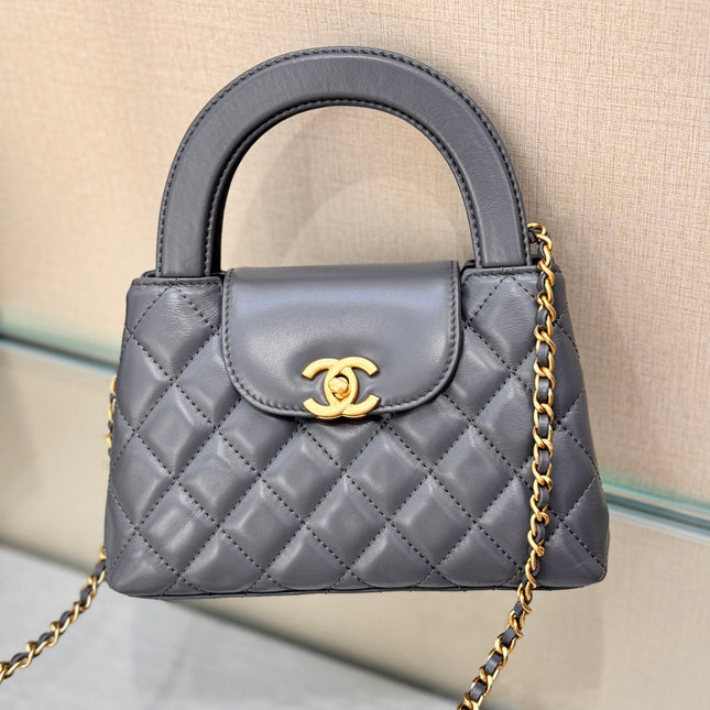 CHANEL 25S KELLY 19 CM IN DARK GREY LAMBSKIN WITH GOLD HARDWARE