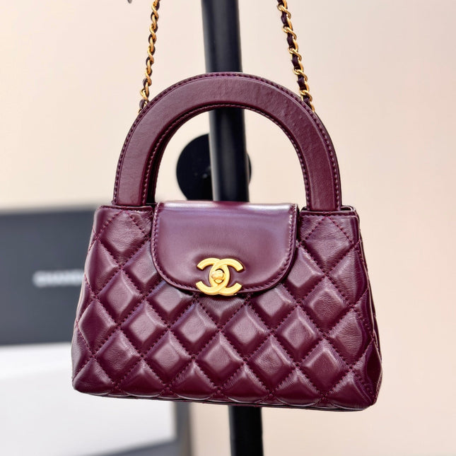 CHANEL 25S KELLY 19 CM IN WINE RED LAMBSKIN WITH GOLD HARDWARE