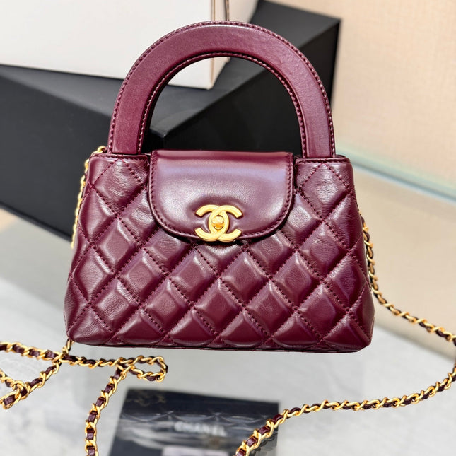 CHANEL 25S KELLY 19 CM IN WINE RED LAMBSKIN WITH GOLD HARDWARE