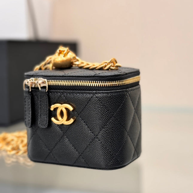 CHANEL 25S MINI VANITY BAG 11 CM IN BLACK LAMBSKIN WITH GOLD HARDWARE