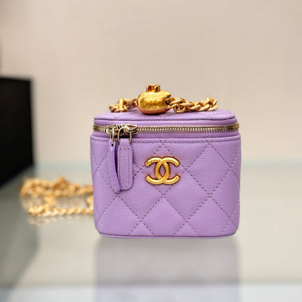 CHANEL 25S MINI VANITY BAG 11 CM IN PURPLE LAMBSKIN WITH GOLD HARDWARE