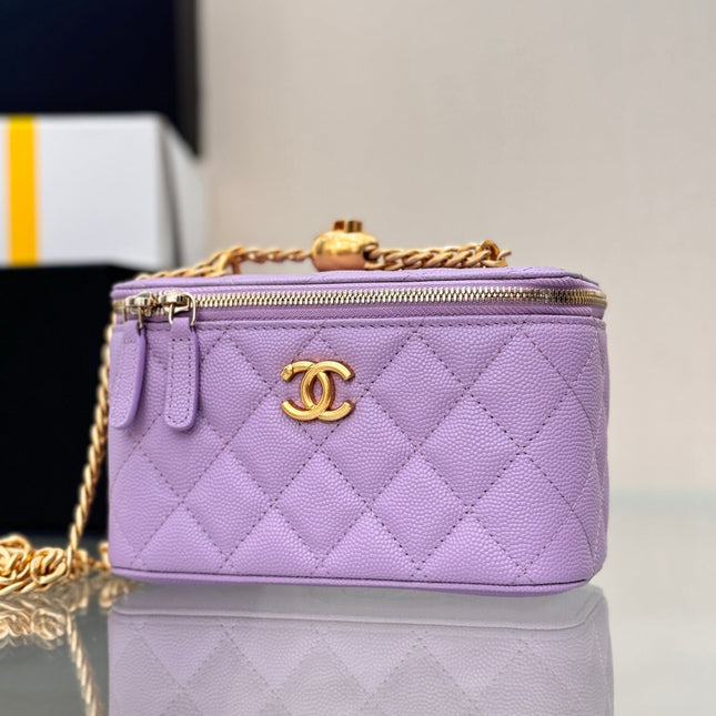 CHANEL 25S MINI VANITY BAG 16 CM IN PURPLE LAMBSKIN WITH GOLD HARDWARE