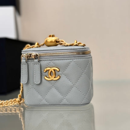 CHANEL 25S MINI VANITY BAG 11 CM IN GREY LAMBSKIN WITH GOLD HARDWARE