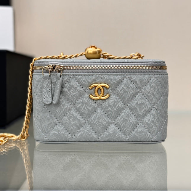 CHANEL 25S MINI VANITY BAG 16 CM IN GREY LAMBSKIN WITH GOLD HARDWARE
