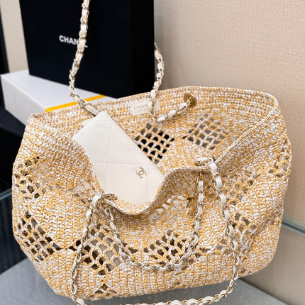 CHANEL 25S TOTE BAG 52 CM IN BEIGE RAFFIA