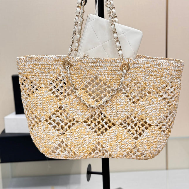 CHANEL 25S TOTE BAG 52 CM IN BEIGE RAFFIA