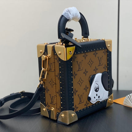 MINI SQUARE TRUNK 17 DOG PRINT IN BROWN MONOGRAM REVERSE CANVAS