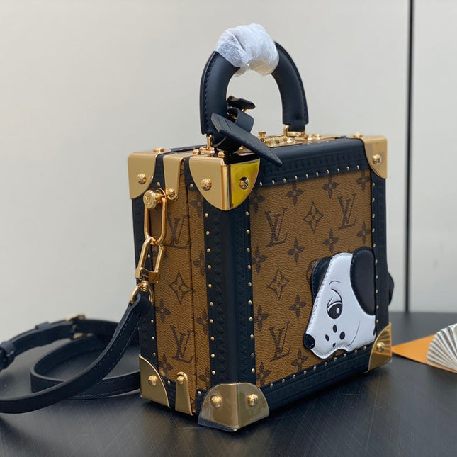 MINI SQUARE TRUNK 17 DOG PRINT IN BROWN MONOGRAM REVERSE CANVAS