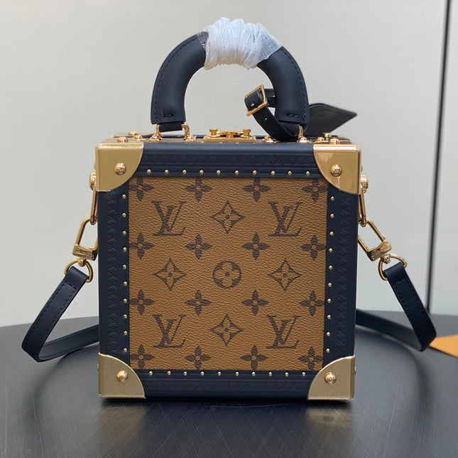 MINI SQUARE TRUNK 17 DOG PRINT IN BROWN MONOGRAM REVERSE CANVAS