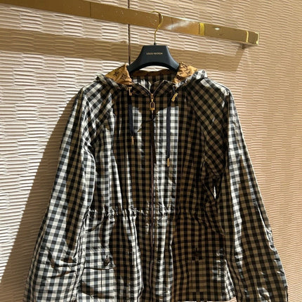 Lv Check Hooded Milky White Parka 224845
