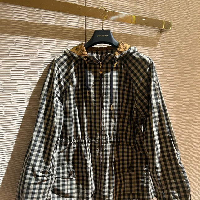 Lv Check Hooded Milky White Parka 224845