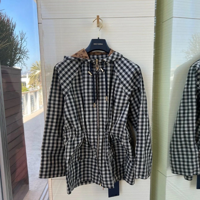Lv Check Hooded Milky White Parka 224845