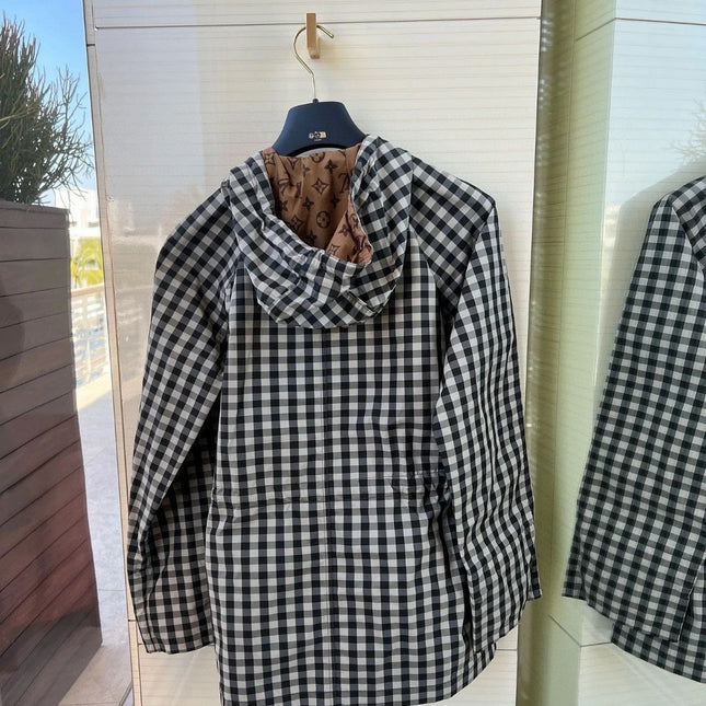 Lv Check Hooded Milky White Parka 224845