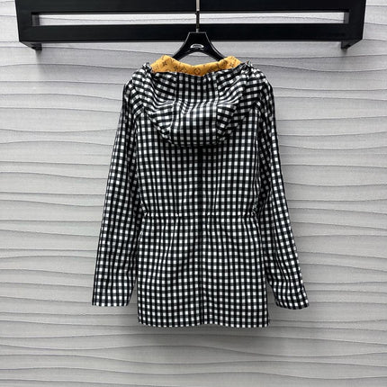 Lv Check Hooded Black White Parka 224851