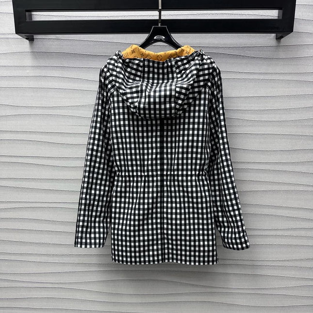 Lv Check Hooded Black White Parka 224851