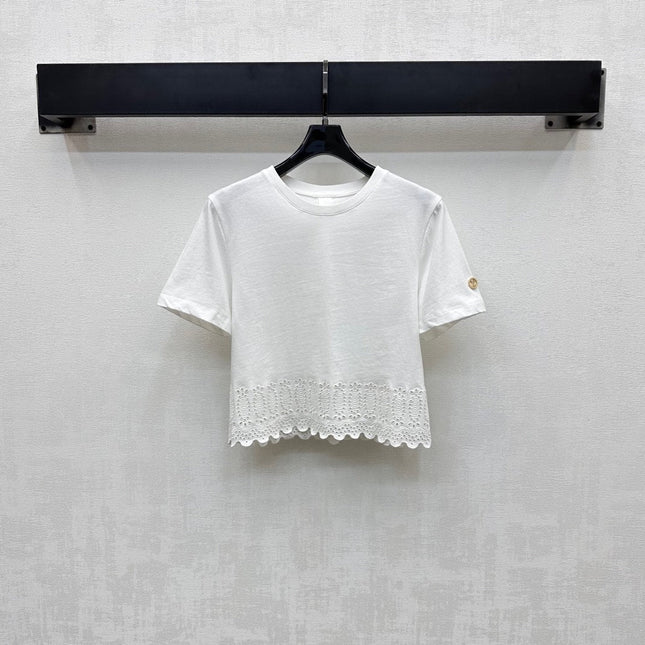 LV T-SHIRT WITH LACE-TRIMMED HEM