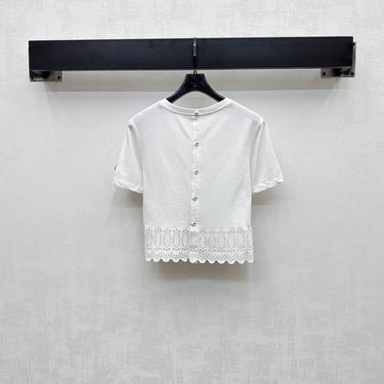 LV T-SHIRT WITH LACE-TRIMMED HEM
