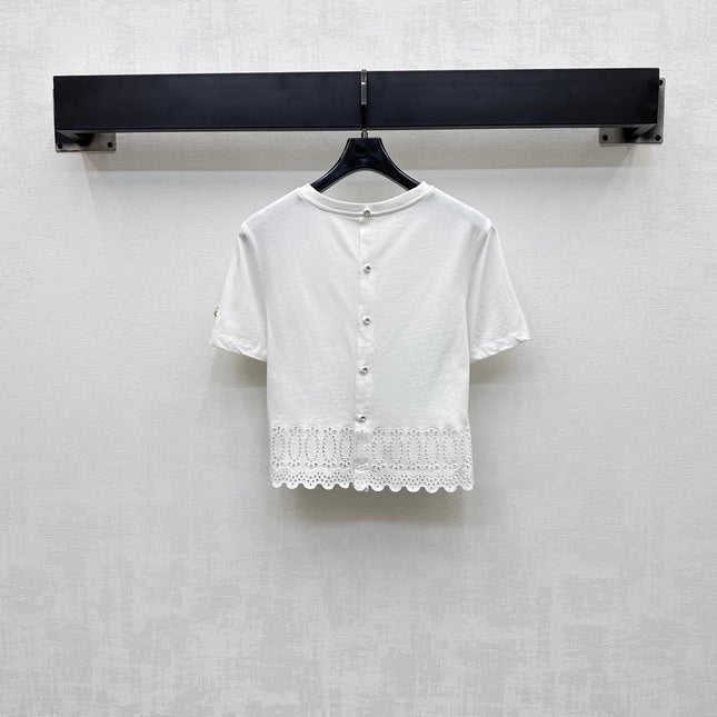 LV T-SHIRT WITH LACE-TRIMMED HEM