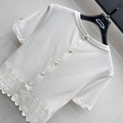 LV T-SHIRT WITH LACE-TRIMMED HEM