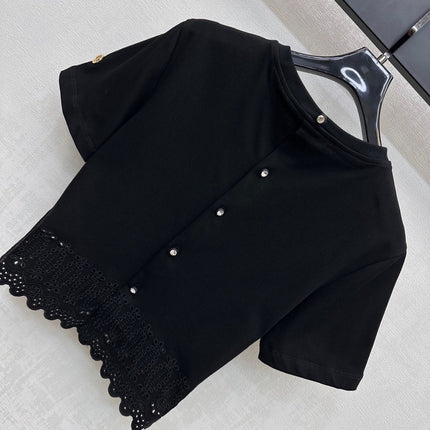LV T-SHIRT WITH LACE-TRIMMED HEM
