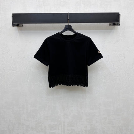 LV T-SHIRT WITH LACE-TRIMMED HEM
