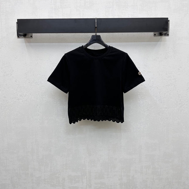 LV T-SHIRT WITH LACE-TRIMMED HEM