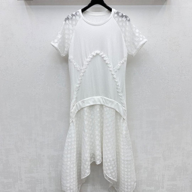 LV WHITE COTTON SHORT-SLEEVE DRESS 263735