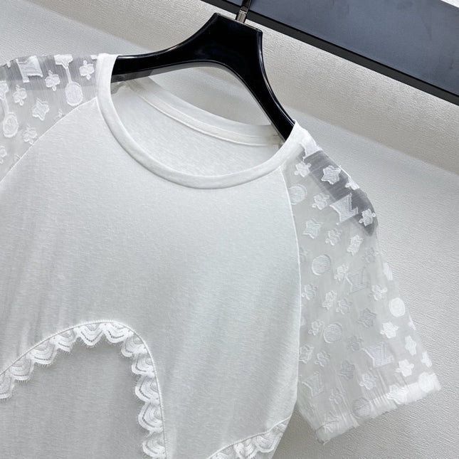 LV WHITE COTTON SHORT-SLEEVE DRESS 263735