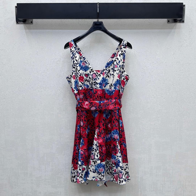 LV SLEEVELESS V-NECK DRESS WITH WAIST TIE 263818