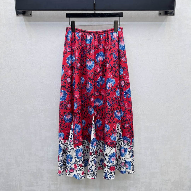 LV FLORAL SILK SKIRT IN RED